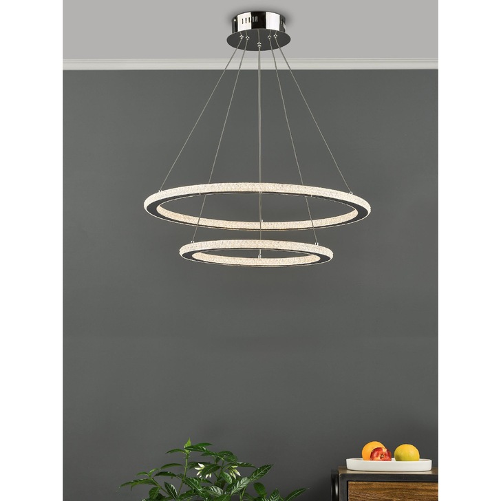 Dar Orion Twin Ring LED Pendant Polished Chrome