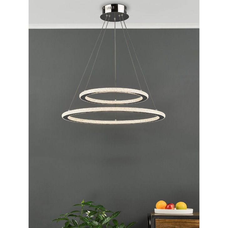 Dar Orion Twin Ring LED Pendant Polished Chrome