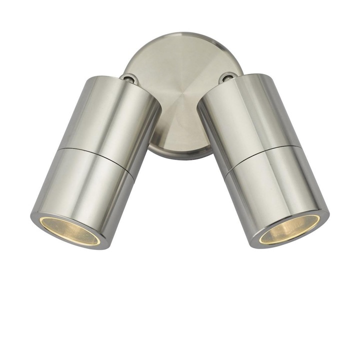 Dar Ortega ORT0968 Exterior 2 Light Wall Light In Brushed Aluminium Finish - IP65