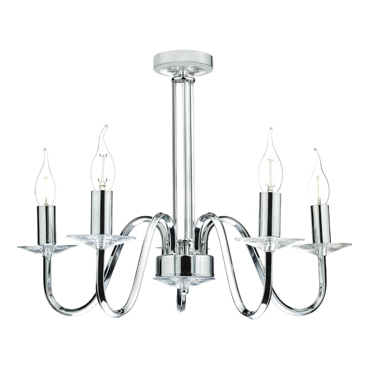 Dar Pique PIQ0550 Polished Chrome 5 Light Crystal Chandelier