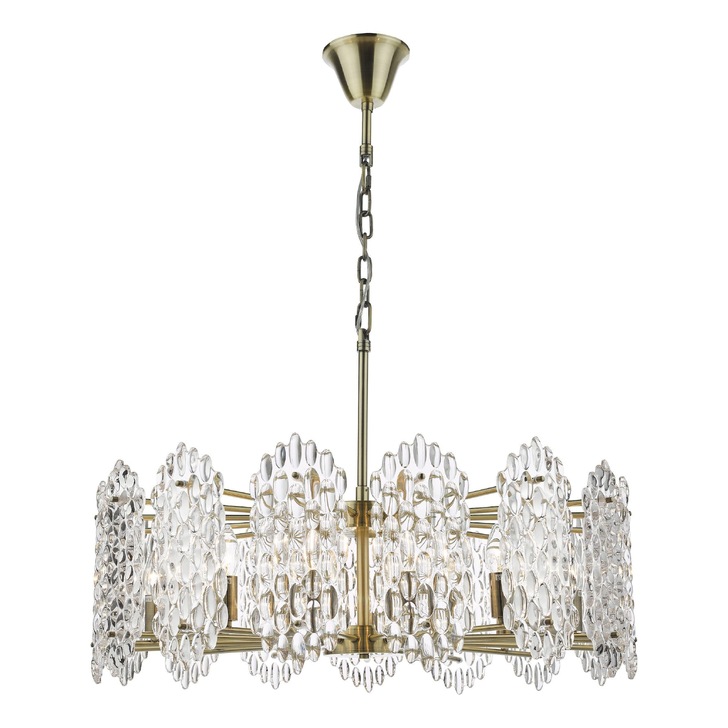 Dar Porthos 15 Light Antique Brass/Glass Pendant Light