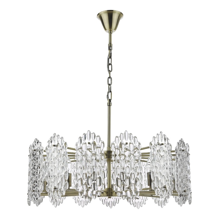 Dar Porthos 15 Light Antique Brass/Glass Pendant Light