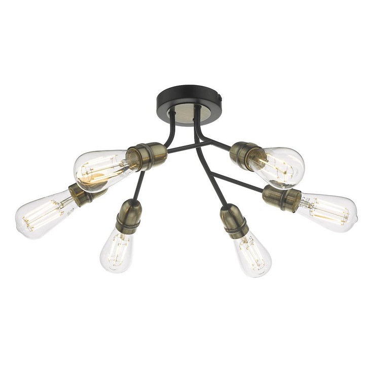 Dar Remy REM0654 6 Light Semi Flush Ceiling Light In Matt Black & Antique Brass Finish