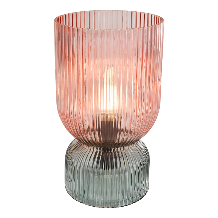 Dar Rhubarb Pink and Green Ribbed Glass Table Lamp