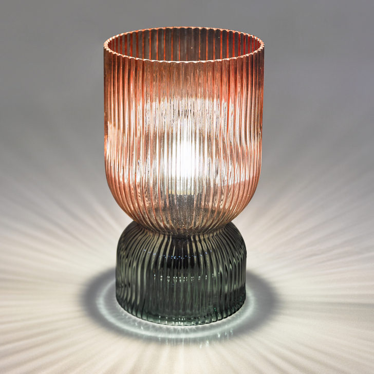 Dar Rhubarb Pink and Green Ribbed Glass Table Lamp