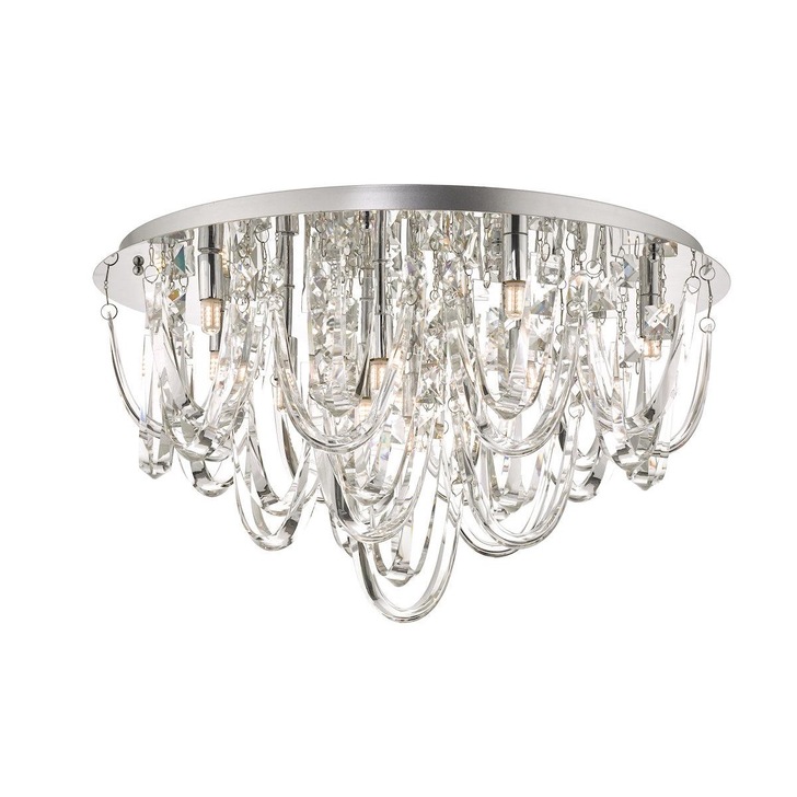 Dar Roxanne ROX4850 11 Light Flush Ceiling Light In Polished Chrome & Crystal Finish