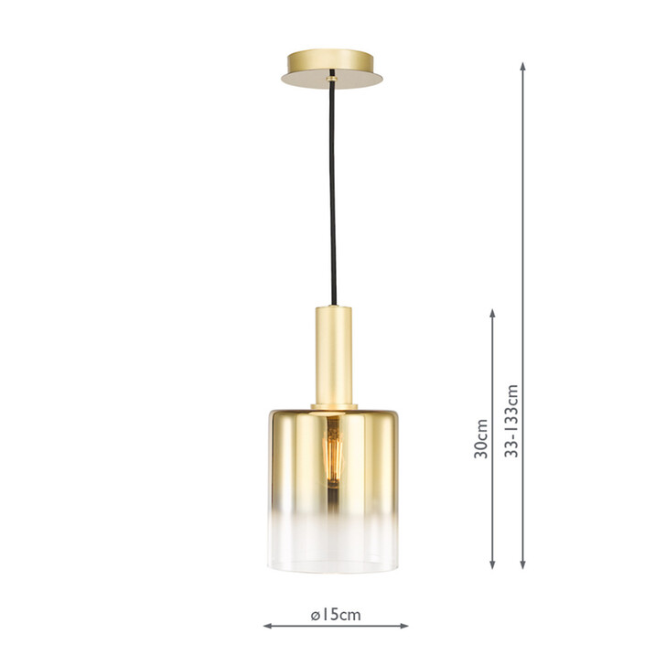 Dar Savannah Gold Finish 1 Light Pendant Complete With Gold To Clear Cylinder Glass Shades