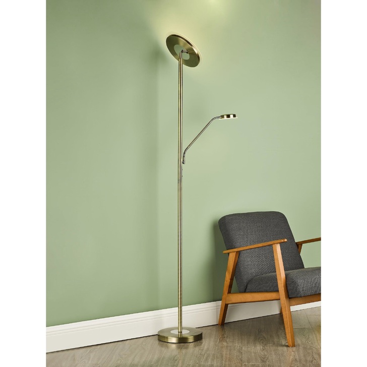 Dar Shelby Antique Brass Mother & Child LED Floor Lamp