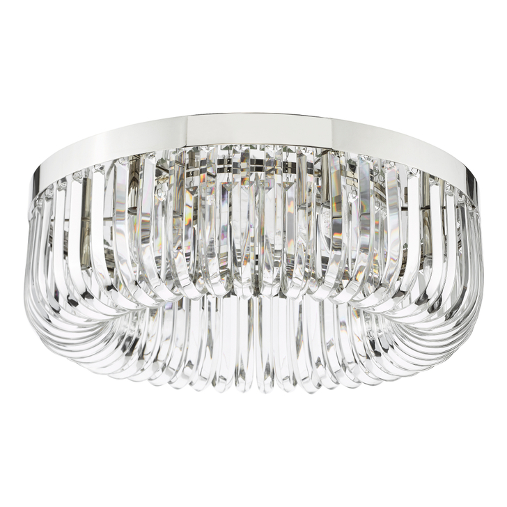 Dar Sigourney 6 Light Flush Polished Nickel and Crystal