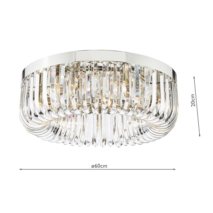 Dar Sigourney 6 Light Flush Polished Nickel and Crystal