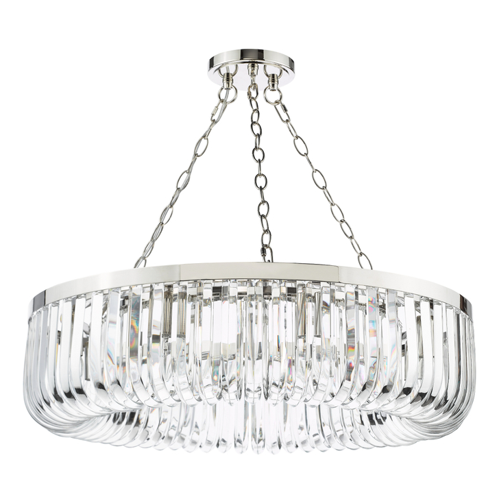 Dar Sigourney 8 Light Pendant Polished Nickel and Crystal