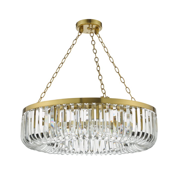 Dar Sigourney 8 Light Pendant Satin Gold and Crystal