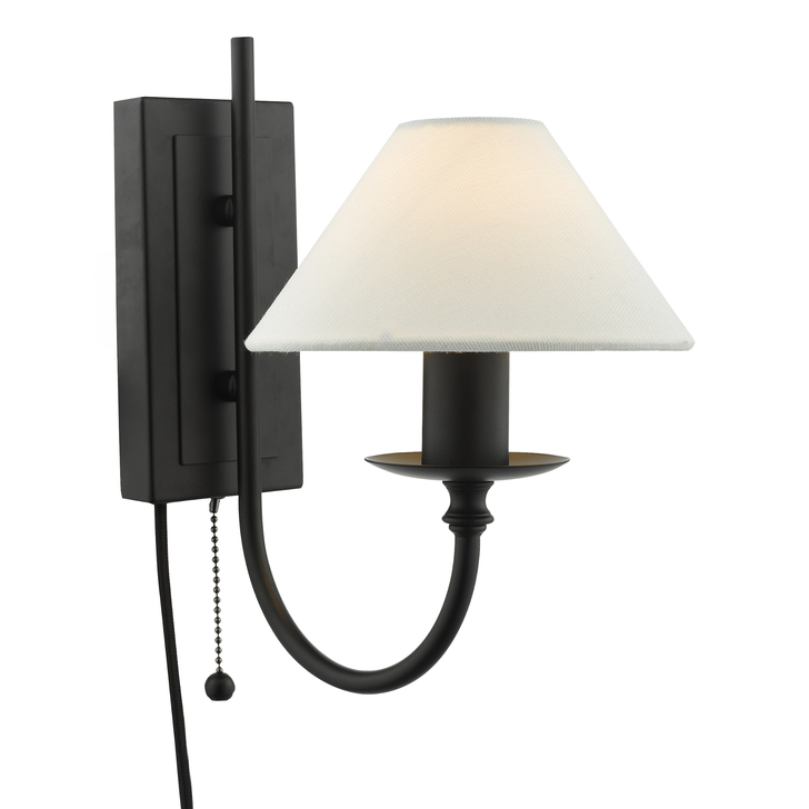 Dar Sivan Plug In Wall Light In Matt Black With White Fabric Shade