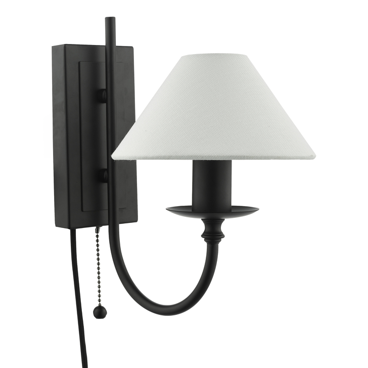 Dar Sivan Plug In Wall Light In Matt Black With White Fabric Shade