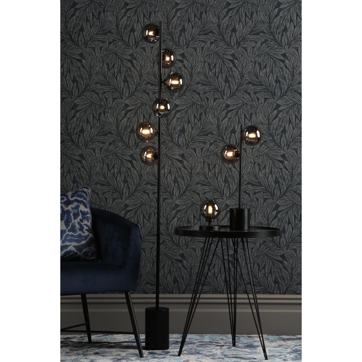 Dar Spiral 6 Light Floor Lamp Matt Black With Smoked Glass Globes