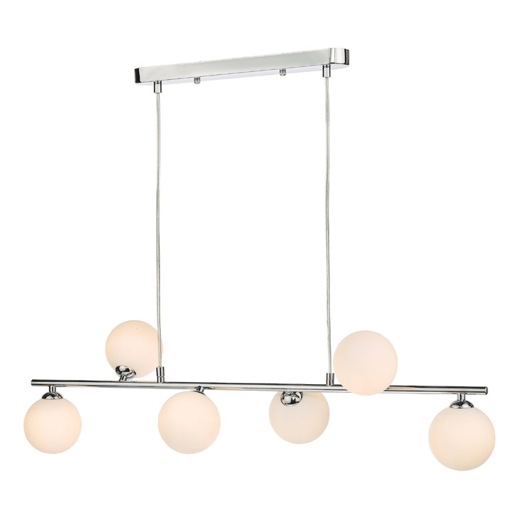 Dar Spiral 6 Light Linear Bar Pendant Polished Chrome With Opal Glass Globes