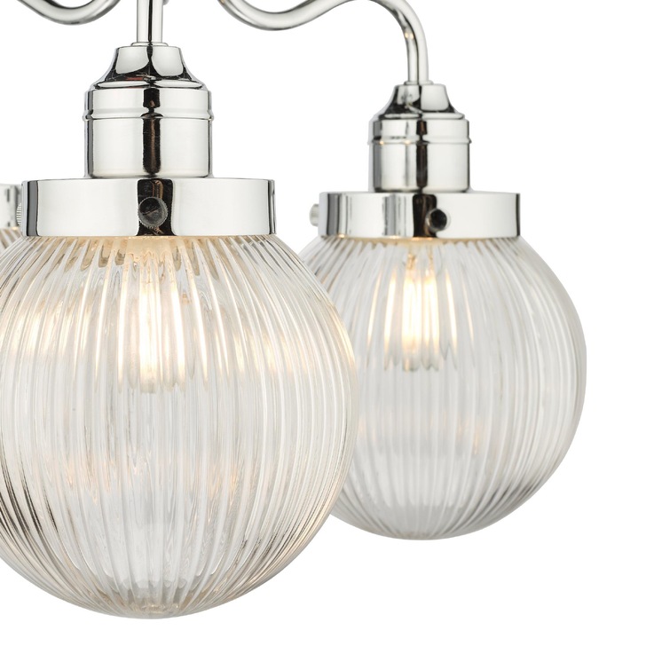 Dar Tamara 3 Light Semi-Flush Bathroom Ceiling Light Polished Chrome With Clear Ribbed Glass Shades - IP44