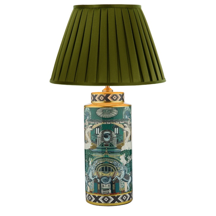 Dar Teisha Emerald and Gold Surrealist Motif Ceramic Table Lamp - Base Only