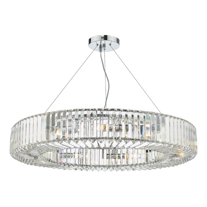 Dar Teyana Polished Chrome Large 9 Light Round Crystal Pendant Light