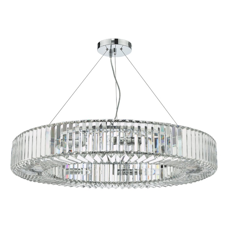 Dar Teyana Polished Chrome Large 9 Light Round Crystal Pendant Light