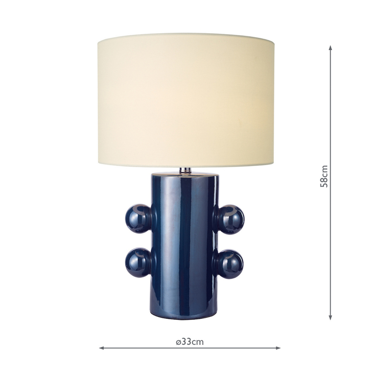 Dar Tisha Blue Table Lamp With Ivory Linen Drum Shade