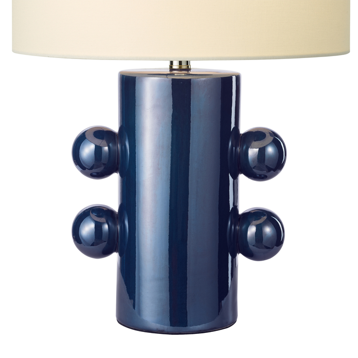 Dar Tisha Blue Table Lamp With Ivory Linen Drum Shade