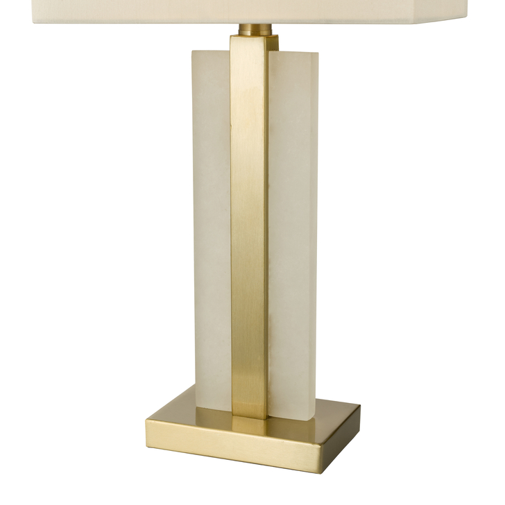 Dar Tokori Alabaster and Brushed Gold Table Lamp With Ivory Shade