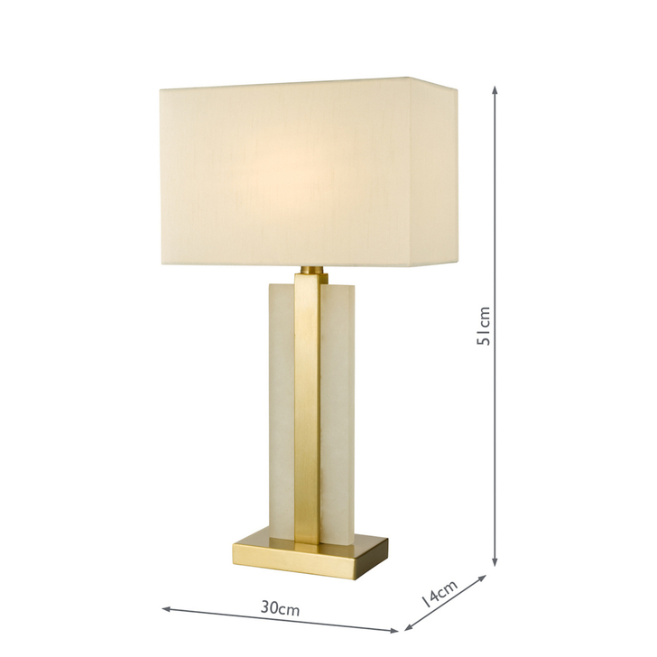 Dar Tokori Alabaster and Brushed Gold Table Lamp With Ivory Shade