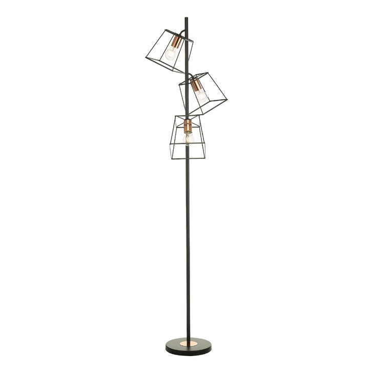 Dar Tower 3 Light Floor Lamp In Matt Black And Copper