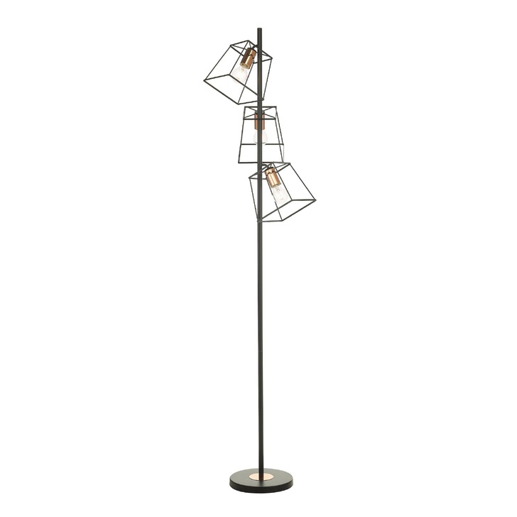 Dar Tower 3 Light Floor Lamp In Matt Black And Copper