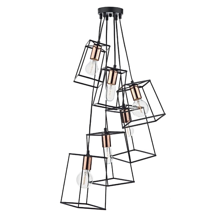 Dar Tower TOW0622 Matt Black & Polished Copper 6 Light Cluster Pendant