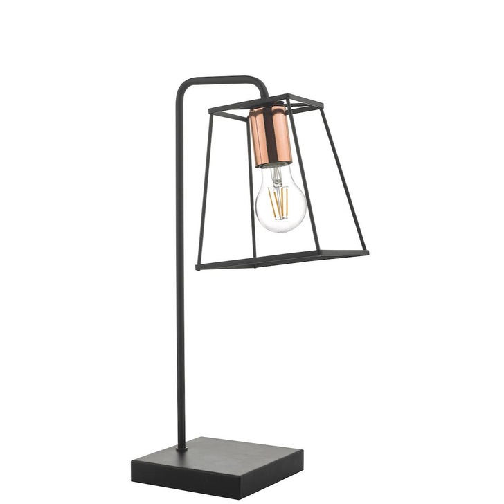 Dar Tower TOW4122 Table Lamp In Satin Black & Polished Copper Finish