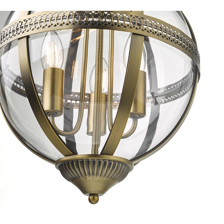 Dar Vanessa VAN0375 3 Light Pendant In Antique Brass And Clear Glass Finish