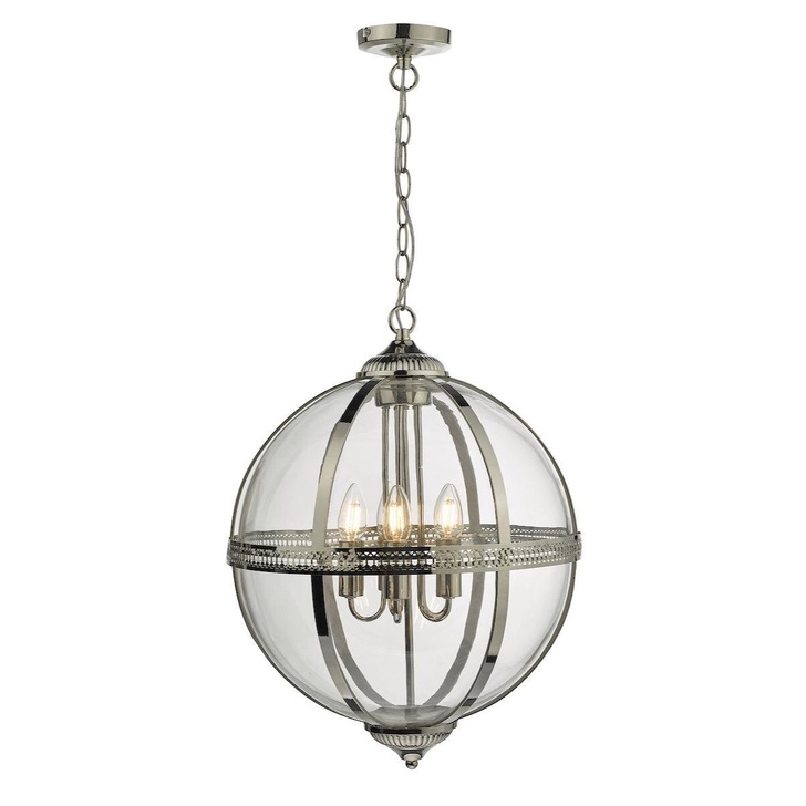 Dar Vanessa VAN0538 5 Light Pendant In Polished Nickel And Clear Glass Finish