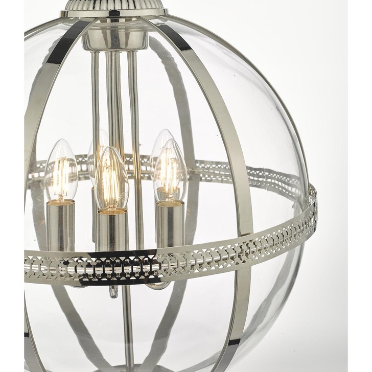 Dar Vanessa VAN0538 5 Light Pendant In Polished Nickel And Clear Glass Finish