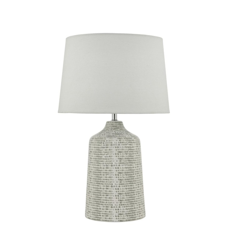 Dar Vondra VON4239 Ceramic Table Lamp In White & Grey Finish Complete With Ivory Shade