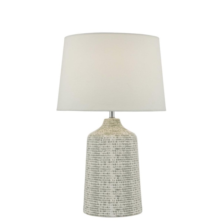 Dar Vondra VON4239 Ceramic Table Lamp In White & Grey Finish Complete With Ivory Shade