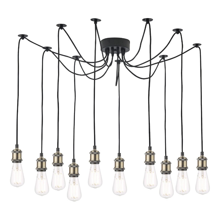 Dar Waco 10 Light Pendant In Antique Brass And Matt Black