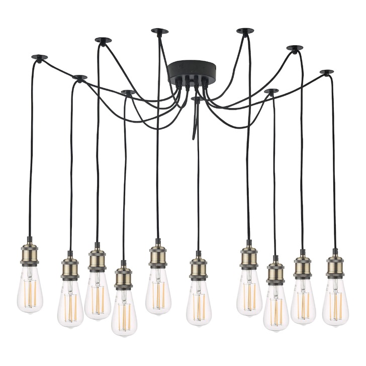 Dar Waco 10 Light Pendant In Antique Brass And Matt Black