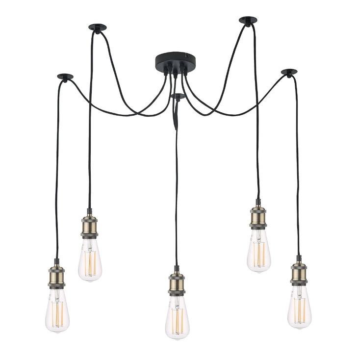 Dar Waco 5 Light Pendant In Antique Brass And Matt Black