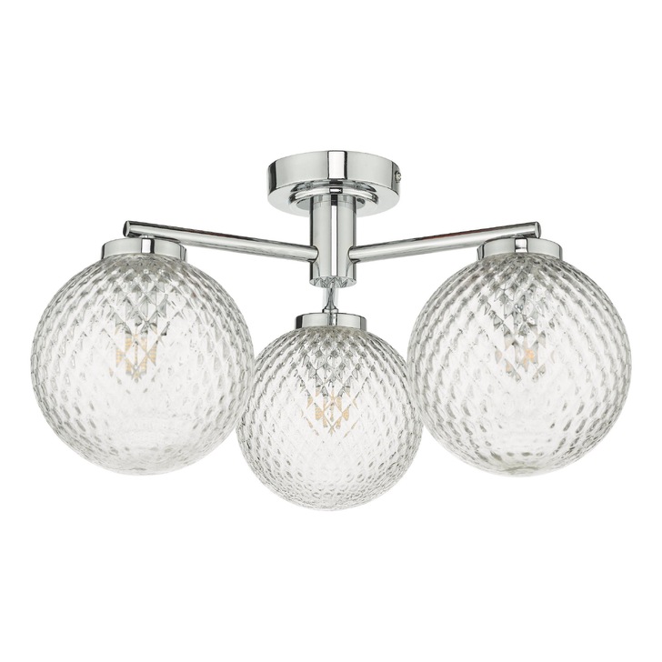 Dar Wayne Bathroom 3 Light Semi-Flush Bathroom Ceiling Light In Polished Chrome Complete With Clear Glass - IP44