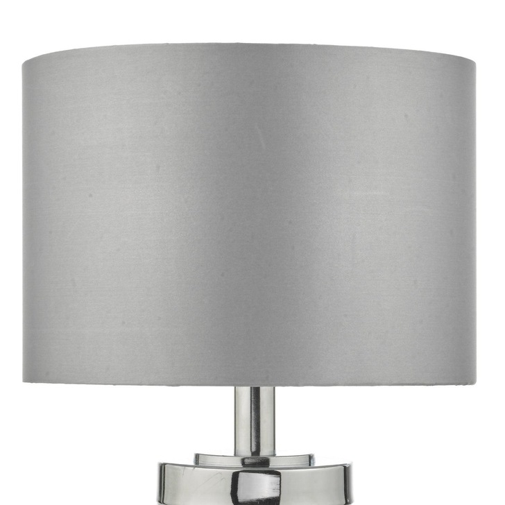 Dar Yalena YAL4108 Polished Chrome/Clear Glass Small Crystal Table Lamp Complete With Grey Faux Silk Shade