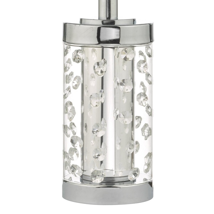 Dar Yalena YAL4108 Polished Chrome/Clear Glass Small Crystal Table Lamp Complete With Grey Faux Silk Shade