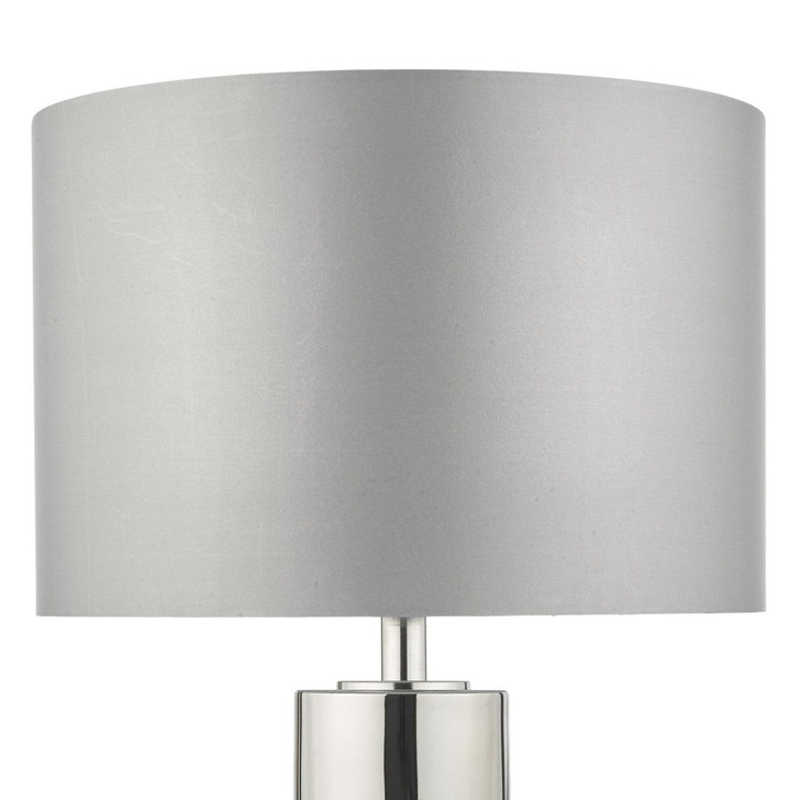 Dar Yalena YAL4208 Polished Chrome/Clear Glass Large Crystal Table Lamp Complete With Grey Faux Silk Shade