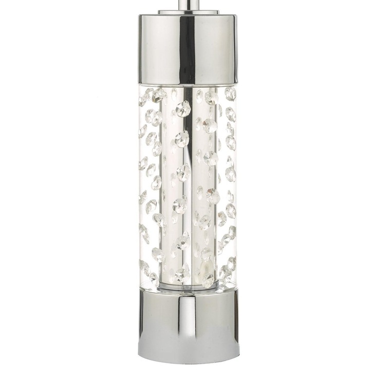 Dar Yalena YAL4208 Polished Chrome/Clear Glass Large Crystal Table Lamp Complete With Grey Faux Silk Shade