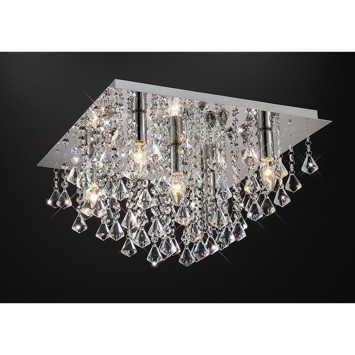 Deco Acton D0146 Polished Chrome 5 Light Square Flush Crystal Ceiling Light - 460mm