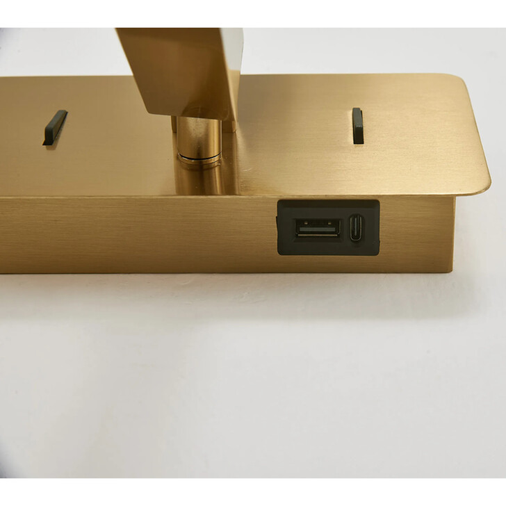 Deco Clara Brass Gold Wall + Reading Light with USB-C + USB-A Socket: 1 x E27 + 3W LED: 3000K: Individually Switched
