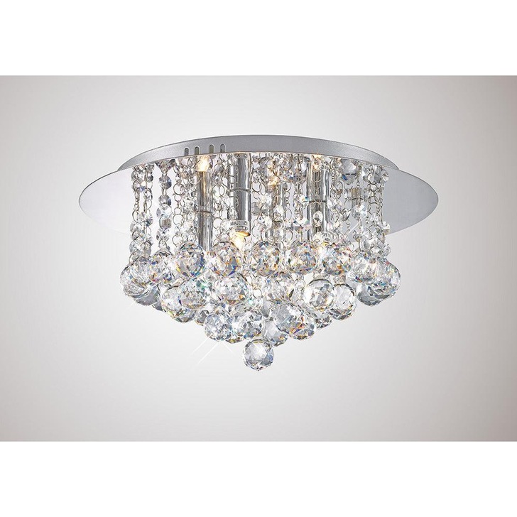 Deco Dahlia D0002 Polished Chrome 4 Light Flush Crystal Ceiling Light - 350mm