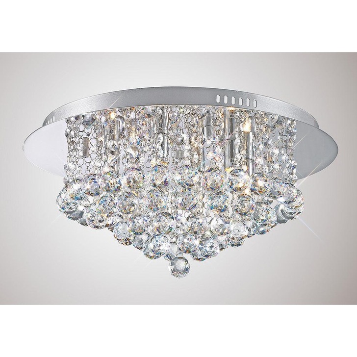 Deco Dahlia D0003 Polished Chrome 6 Light Flush Crystal Ceiling Light - 450mm