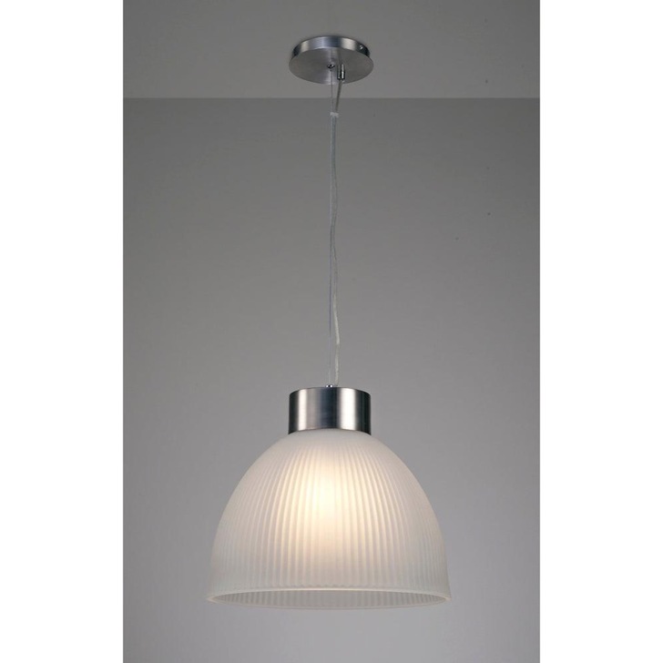 Deco Hof D0272 Satin Nickel Single Pendant With Frosted Ribbed Glass Shade